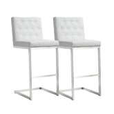 Helsinki White Performance Vegan Leather and Stainless Steel Barstool - Set of 2 Model: TOV-K3643